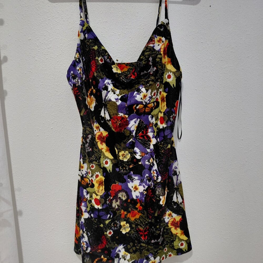 Urban Outfitters Floral Butterfly Mini Dress in Black, Purple, Yellow